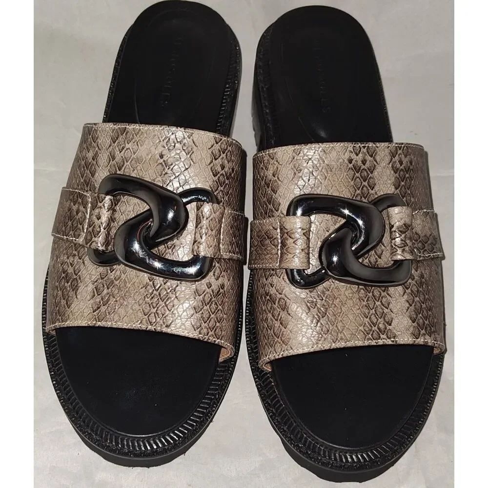 Aerosoles Lima Leather Chunky Lug Soles Slide Sandals Black/ Taupe Snake Size l0